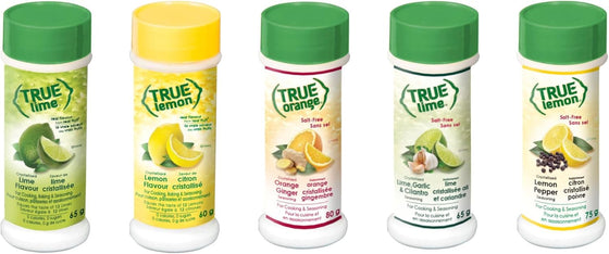 True Citrus Spice Shaker Variety Pack (1 x 60g Lemon, 1 x 65g Lime, 1 x 80g Orange Ginger, 1 x 65g Lime, Garlic & Cilantro, 1 x 75g Lemon Pepper)