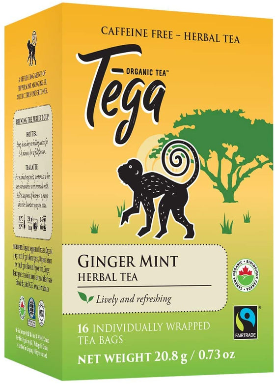 Tega Organic Tea - Ginger Mint Herbal Tea, 16 Count