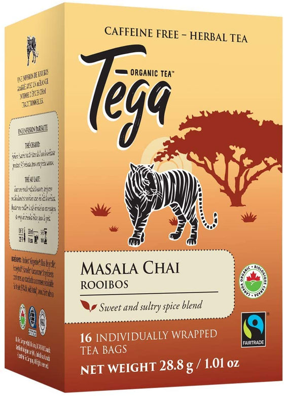 Tega Organic Tea - Masala Chai Rooibos Herbal Tea, 16 Count